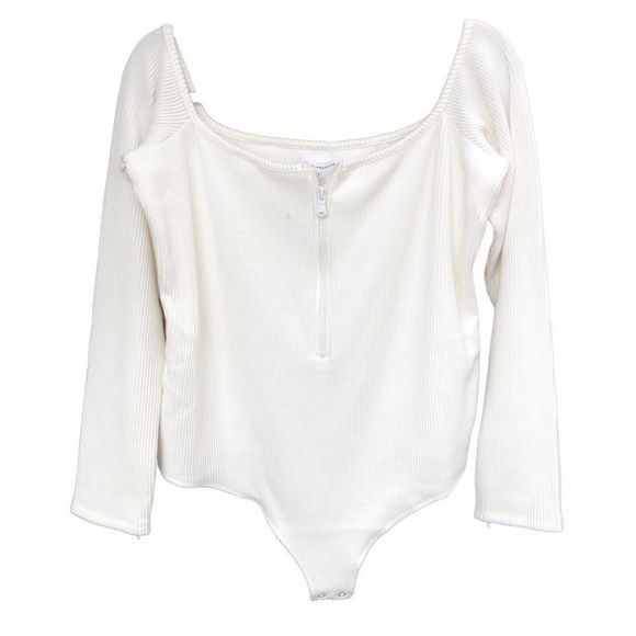 Good American | Half Zip Ribbed Bodysuit NWT Ivory - Picture 2 of 7